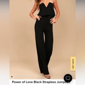 Power of love black strapless jumpsuit (lulus)